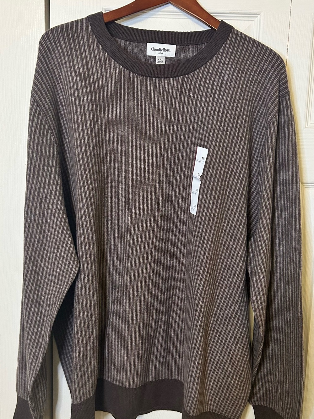 Goodfellow & Co Men's Brown Ribbed Crewneck Sweater with Subtle Stripes New